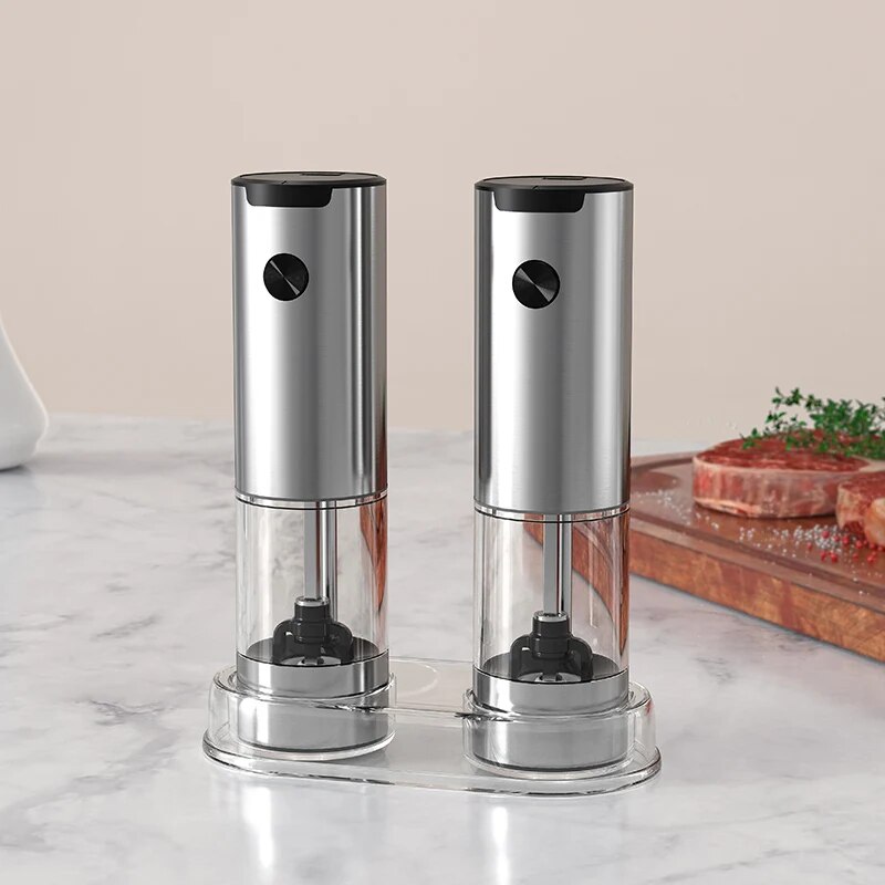Kitchen Appliances And Utensils - 電気自動ペッパーアンドソルトグラインダー、LEDライト、調整可能な粗さ、キッチンツール