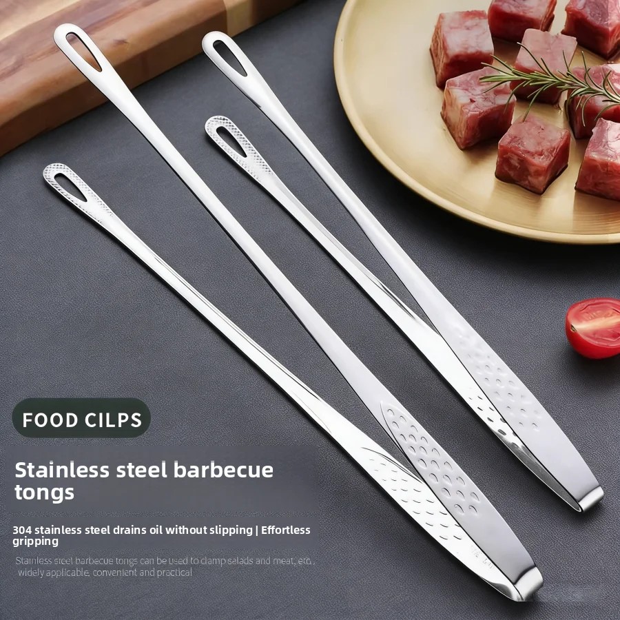 Kitchen Appliances And Utensils - ステンレス鋼キッチントングノンスリップ耐熱バーベキューグリルツールステーキシーフードビュッフェサラダ食品提供調理器具