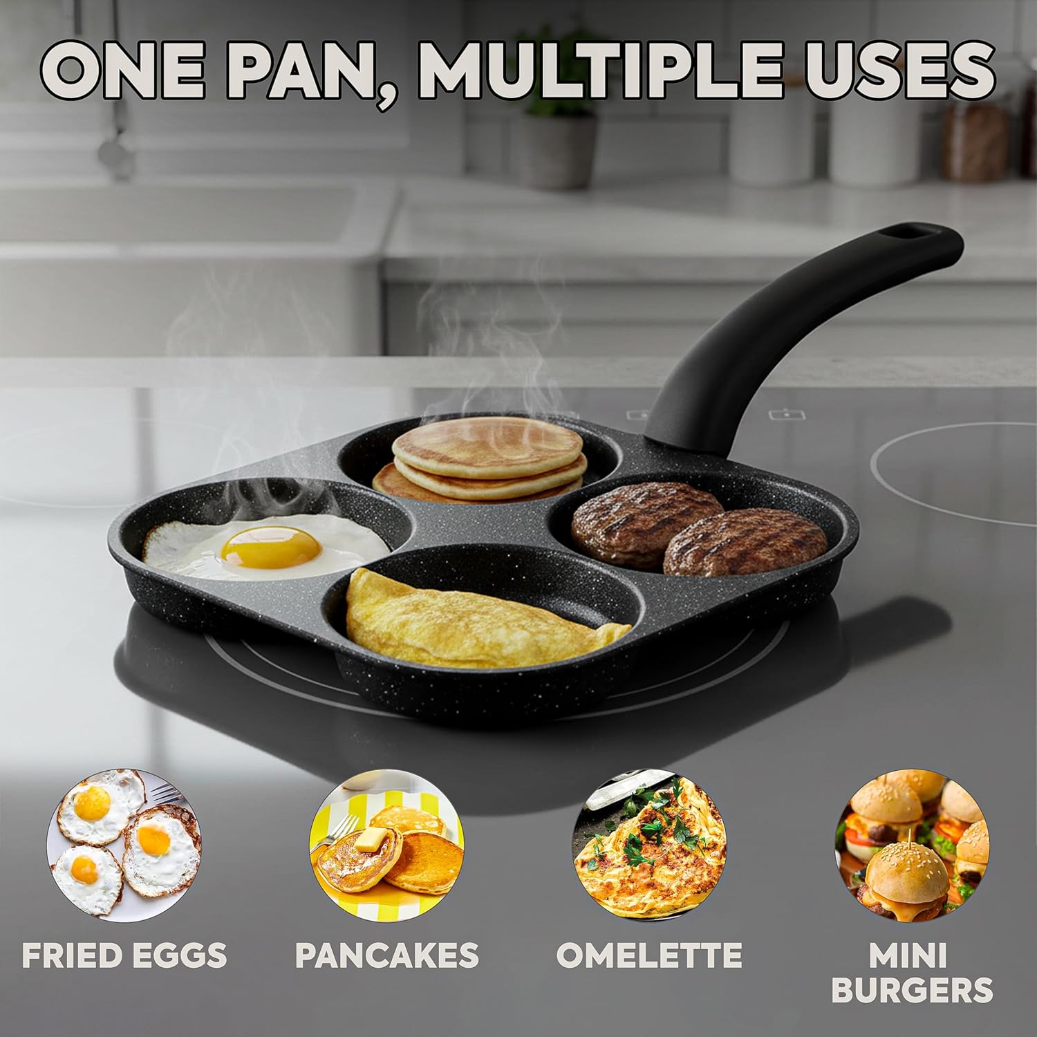 Electric Griddle Pancake - 卵焼きフライパン ノンスティックパンケーキパン 4カップ調理器具 パンケーキパン エッグパン ガスコンロ・IH調理器対応