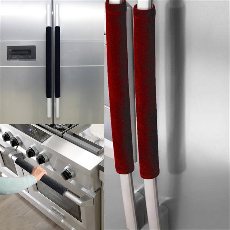 Kitchen Appliances Red Knobs - 2 ピース/セット冷蔵庫ドアハンドルカバーキッチン家電装飾冷蔵庫オーブンハンドル滑り止めドアノブプロテクターブラックグレーレッド ﻿