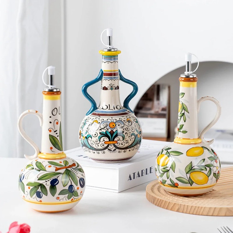 Kitchen Appliances And Utensils - セラミックオイルボトル醤油ボトル調味料瓶キッチン用品北欧風酢オイルディスペンサー家庭用調理器具